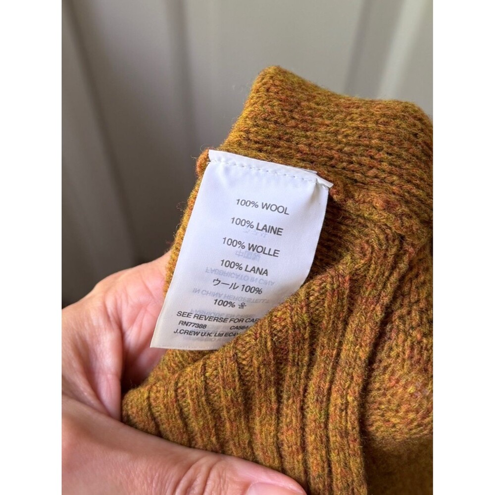 J. Crew 100% Wool Carmel/Mustard Cable Knit Sweater Medium - Picture 5 of 5